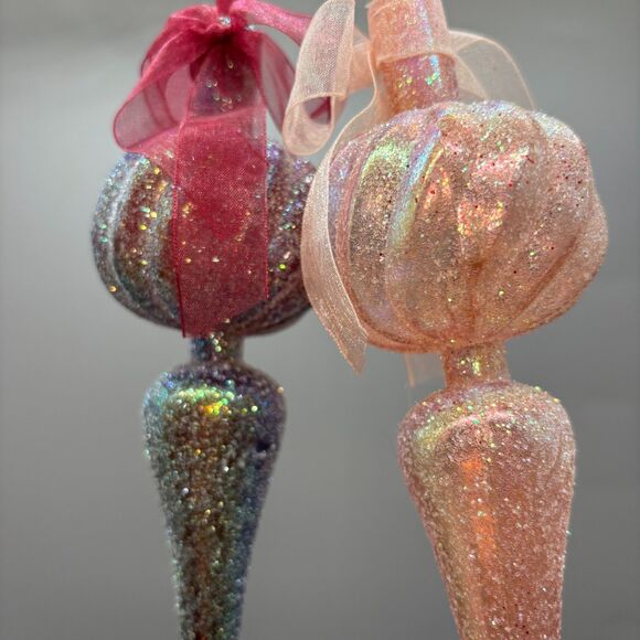 Shatterproof Finial Christmas Ornaments Glitter Iridescent Plastic Icicle 12" - Picture 4 of 10